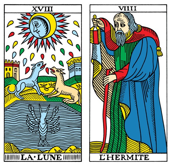 Tarot-Karten: Der Mond und Der Eremit